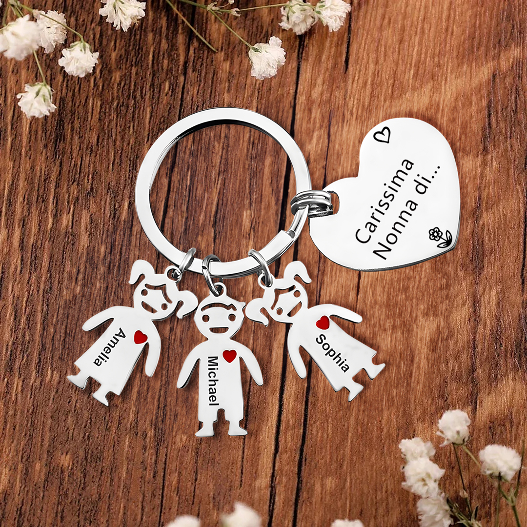 Portachiavi a cuore con ciondolo bambino 3 nomi regalo per nonna festa dei nonni famiglia riunione