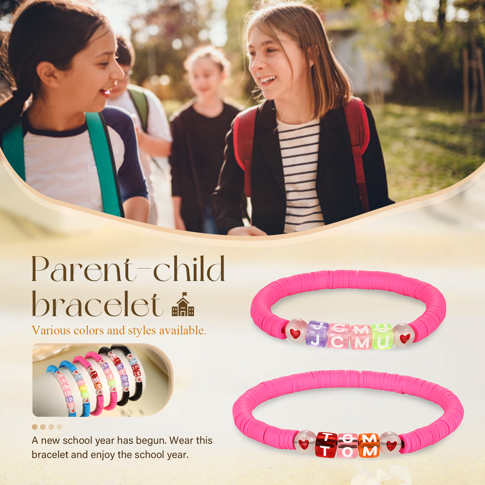 2PCS Braccialetto con perline di 2 nomi personalizzato regalo per scuola