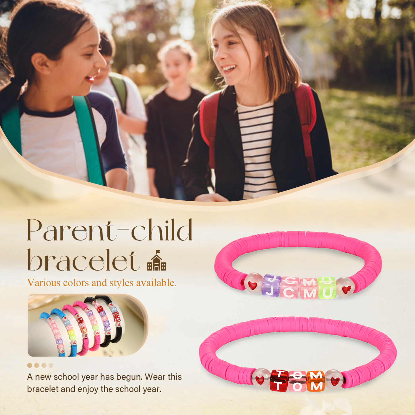 2PCS Braccialetto con perline di 2 nomi personalizzato regalo per scuola