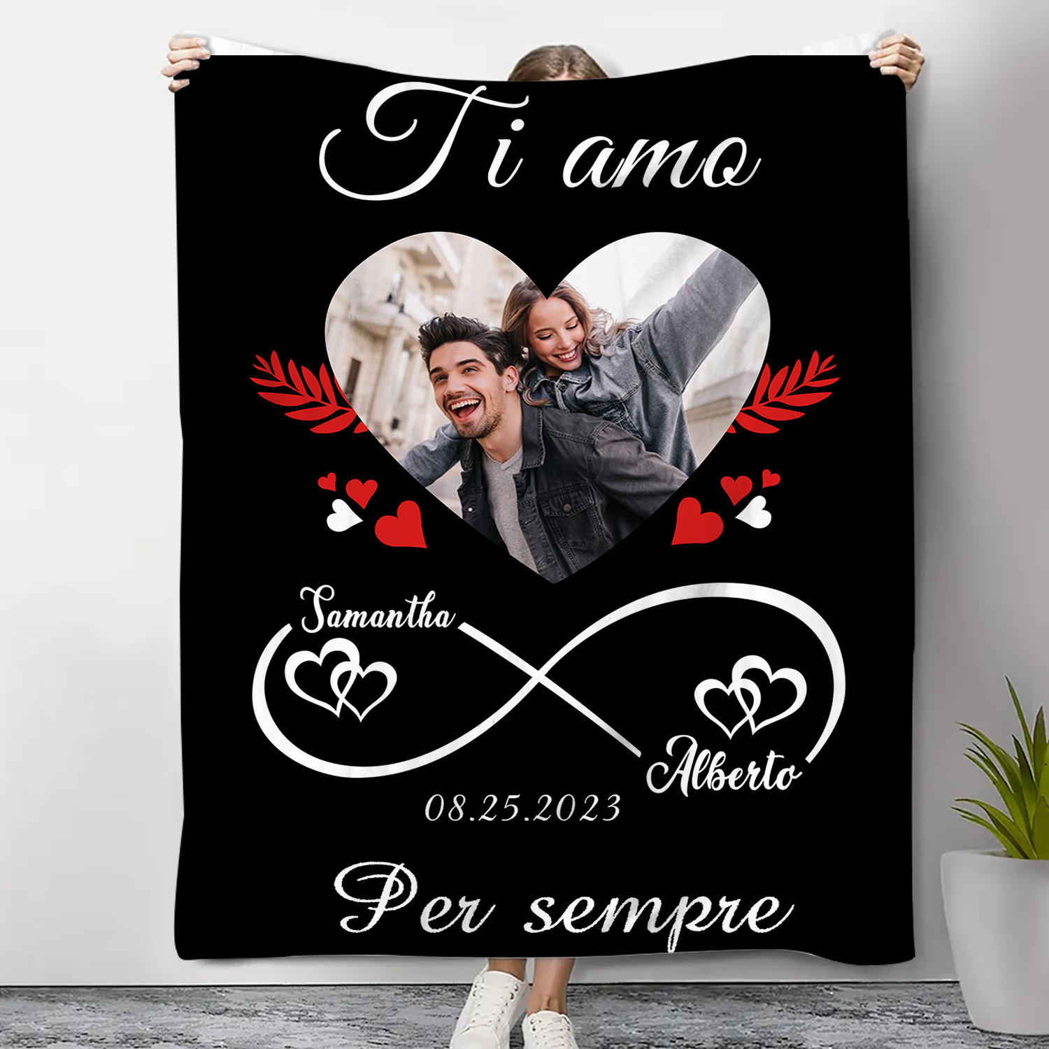 Coperta di Coppia Personalizzata con 1 Foto, 2 Nomi e 1 Data | Regali di San Valentino | Jessemade