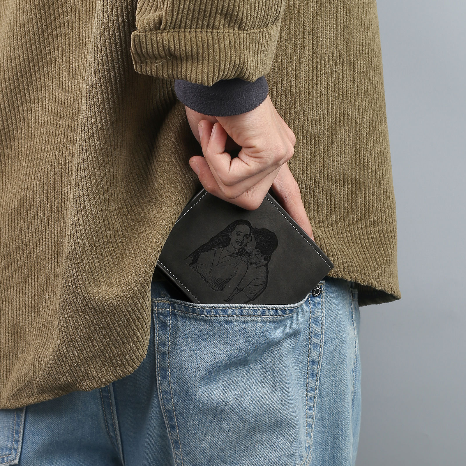 Portafoglio in PU pelle da uomo 1 nome 1 lettera e 1 foto personalizzabili regalo per uomo