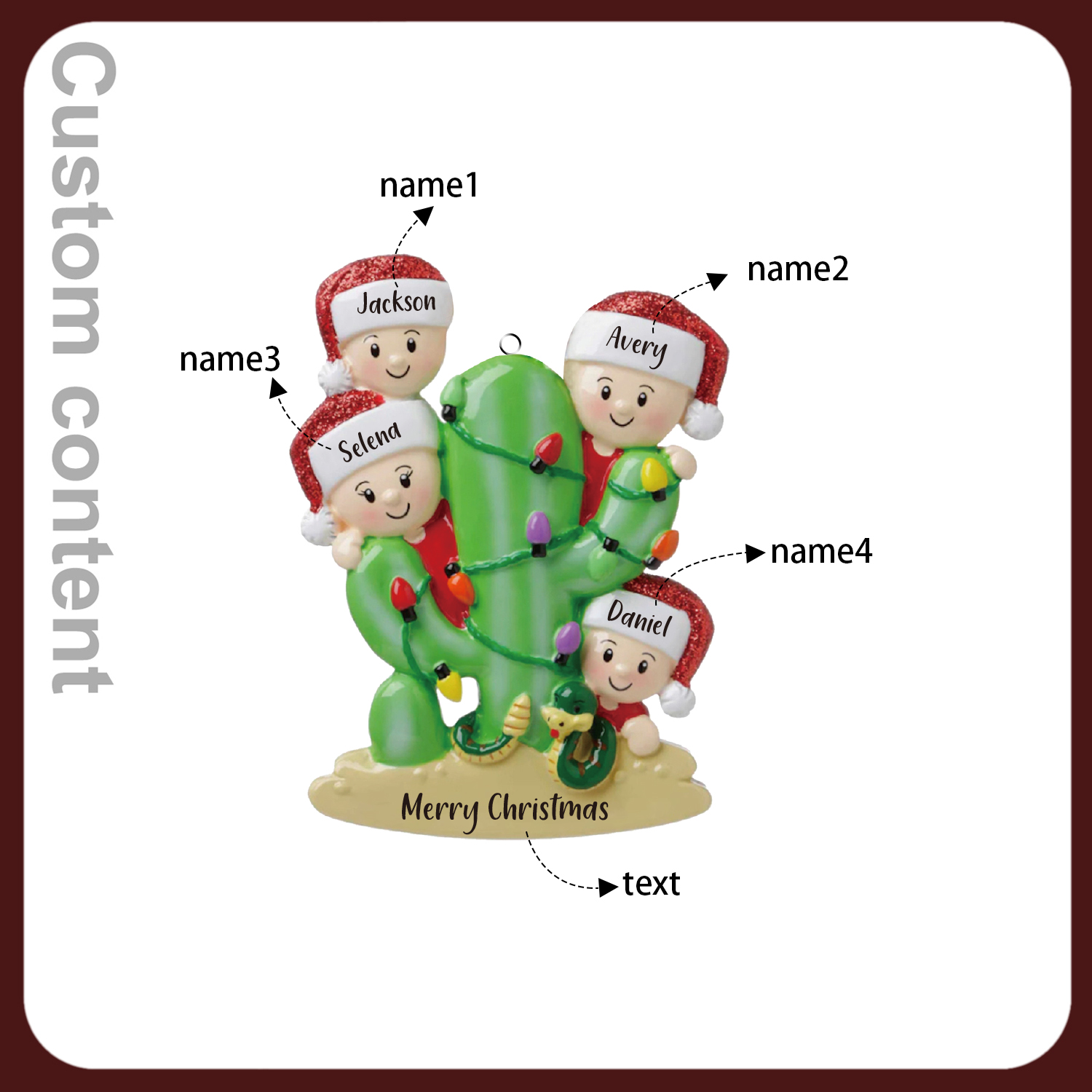 Bianco Natale mille candele... Ornamenti cactus ciondolo per albero di Natale 4 nomi personalizzati