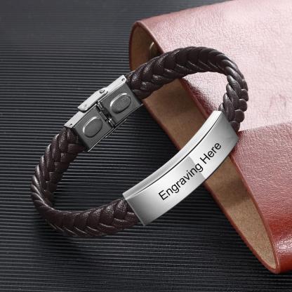 Bracciale in pelle intrecciata Bracciale con testo personalizzato per gli uomini
