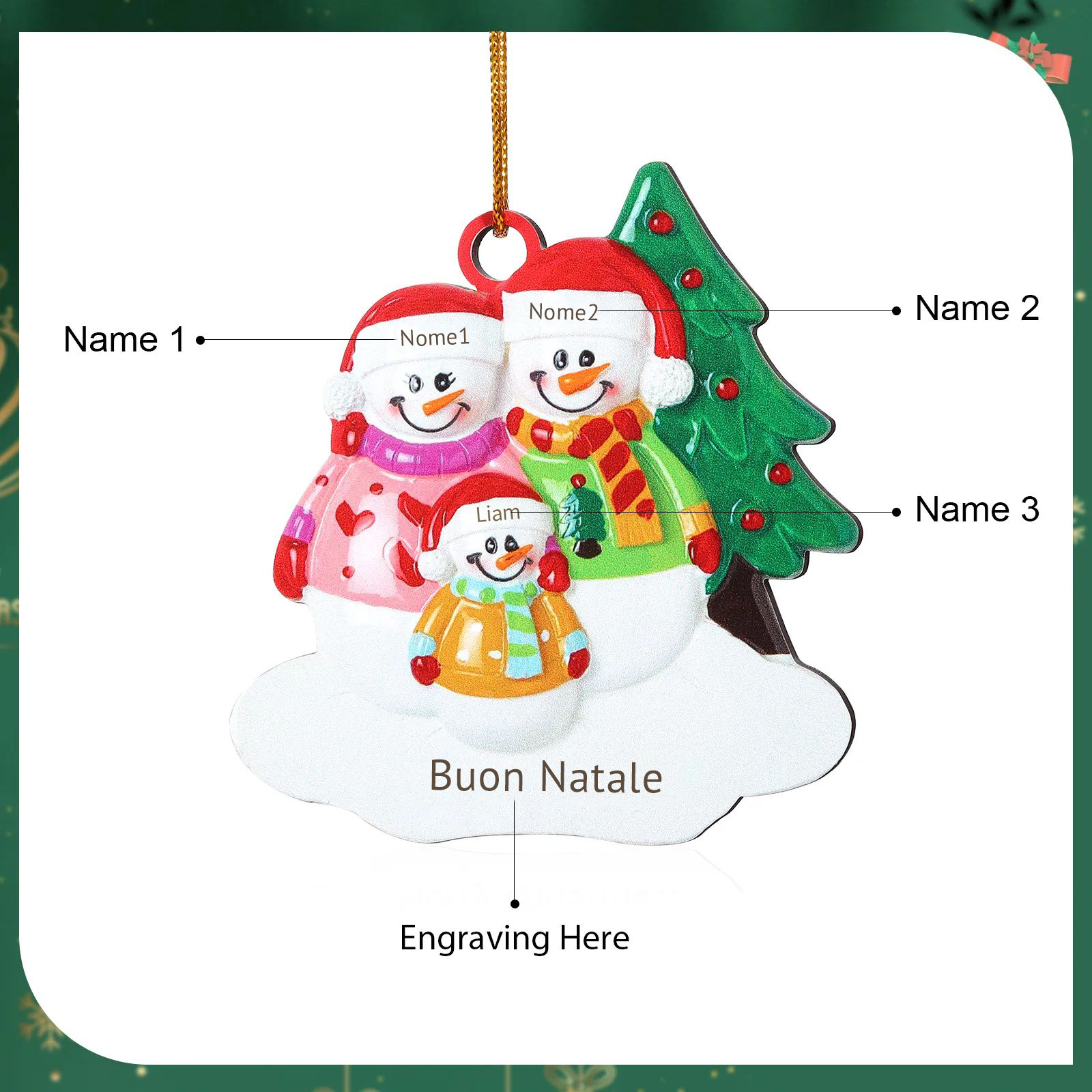 Ornamenti Natalizia Personalizzata con 3-5 Nomi e 1 Testo – Regalo di Natale per Famiglia | Jessemade