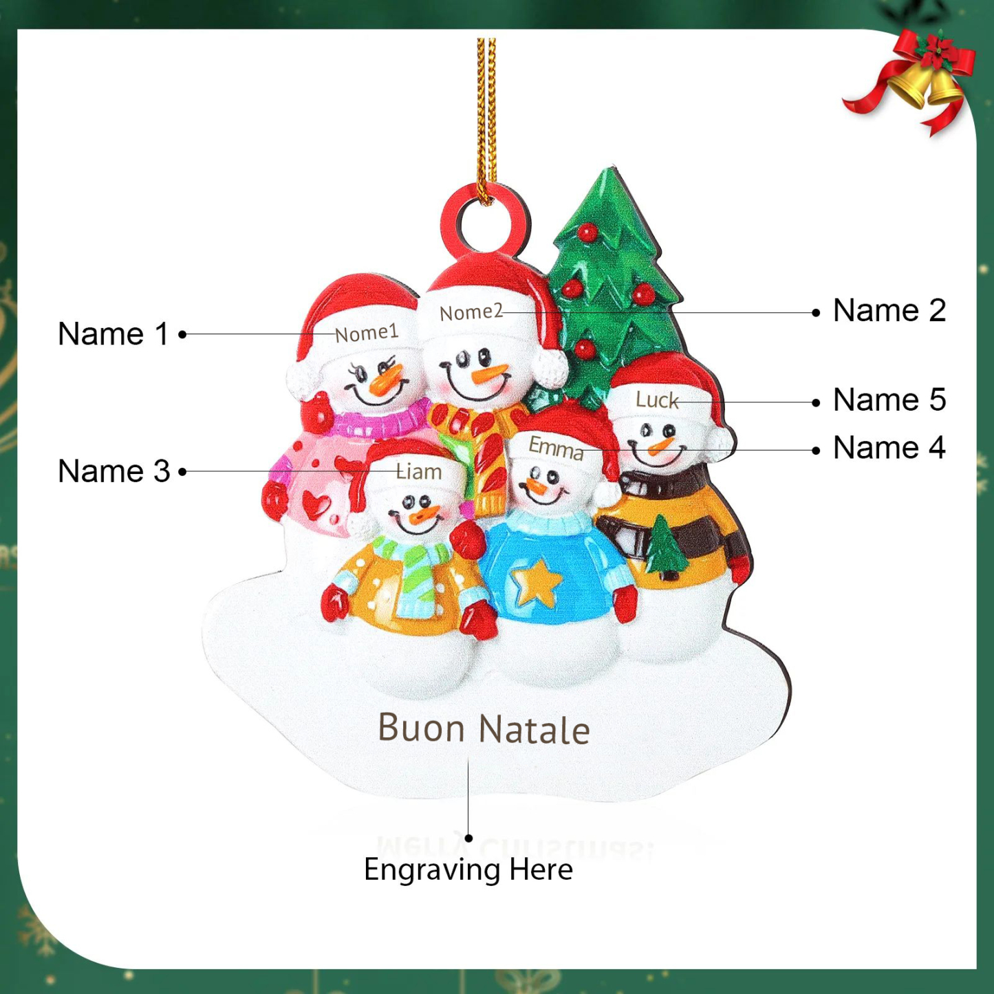 Ornamenti Natalizia Personalizzata con 3-5 Nomi e 1 Testo – Regalo di Natale per Famiglia | Jessemade