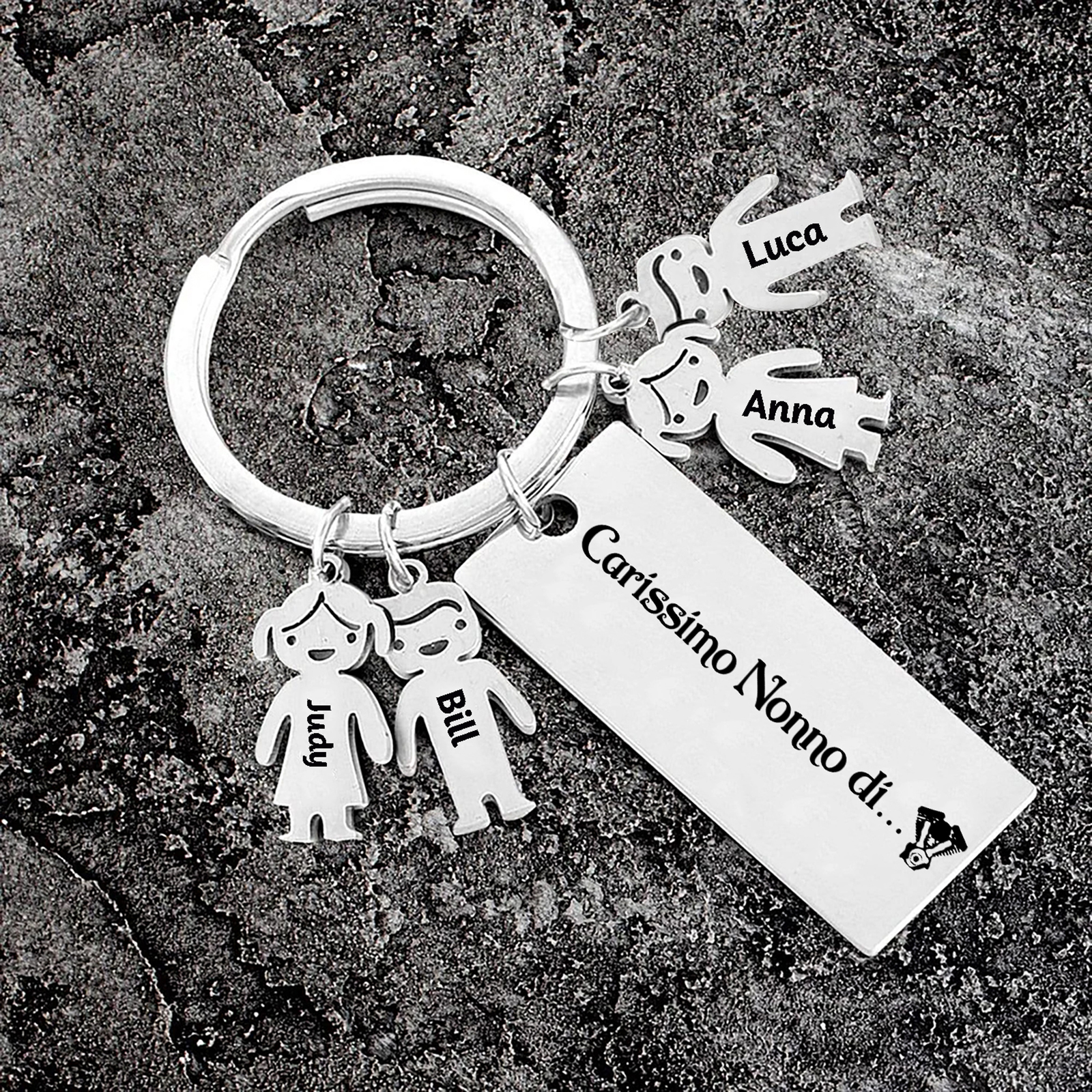 Portachiavi con ciondolo bambino 4 nomi personalizzati regalo per nonno festa dei nonni