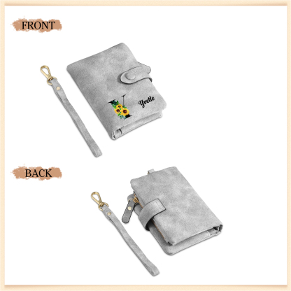 Portafoglio in PU pelle girasole con 1 letetra & 1 testo & 1 nome & 1 foto personalizzati per mamma/nonna