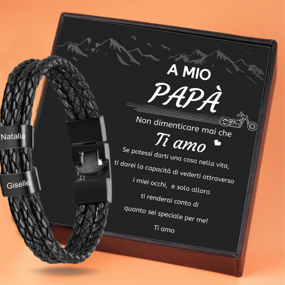 A MIO PAPÀ - Braccialetto maschile in pelle 2 nomi personalizzati