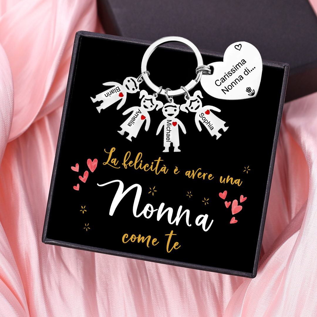 Portachiavi personalizzabile alla nonna con 1 ciondolo bambino