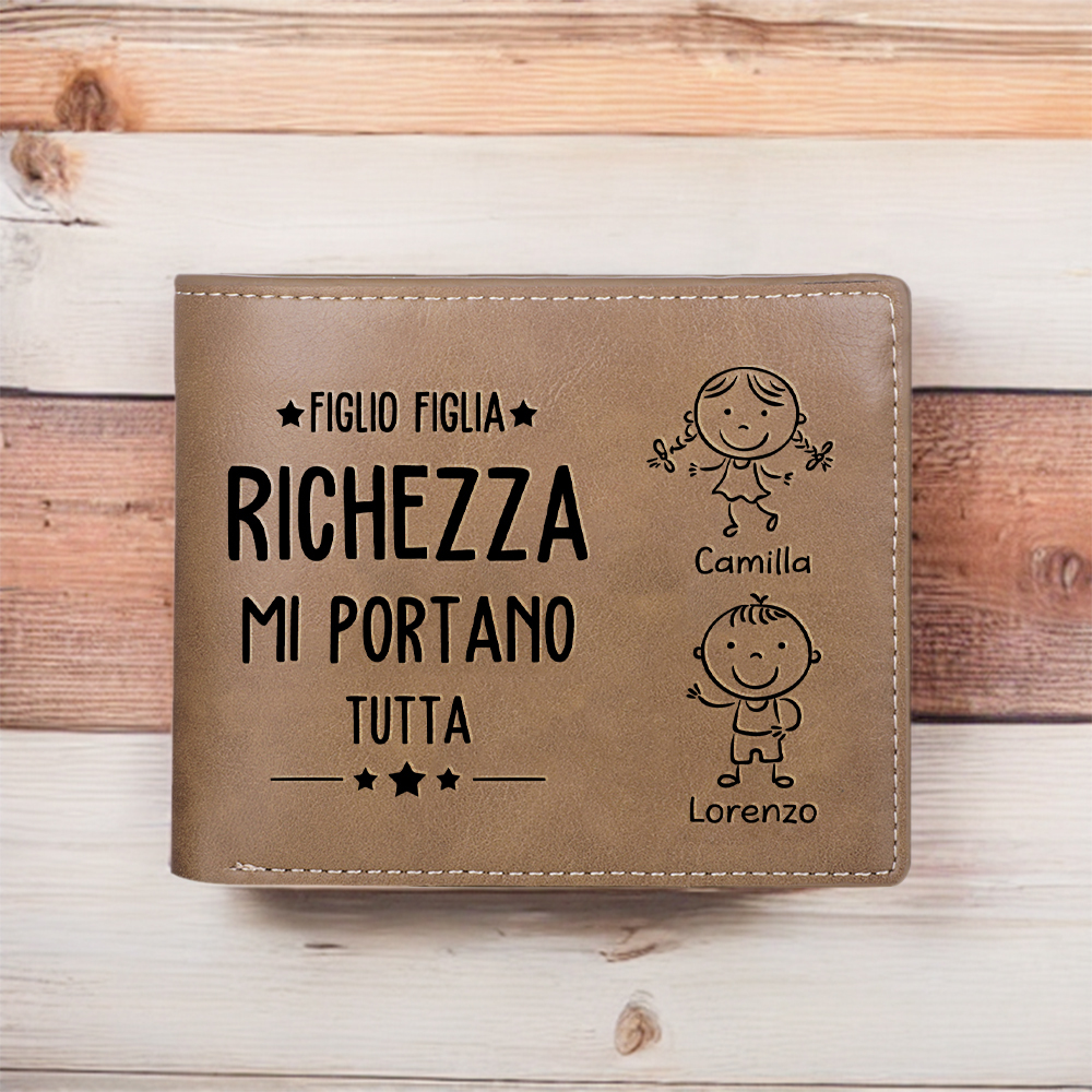 Portafoglio PU Leather da uomo regalo per padre personalizzati 2 nomi riunione della famiglia