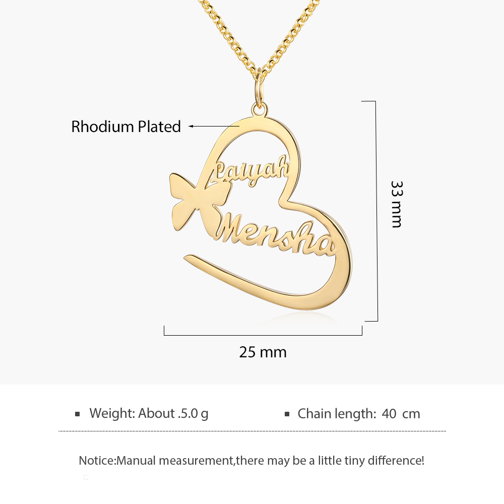 Argento s925 Collana con 2  nomi personalizzatIi e 2 nomi Farfalla