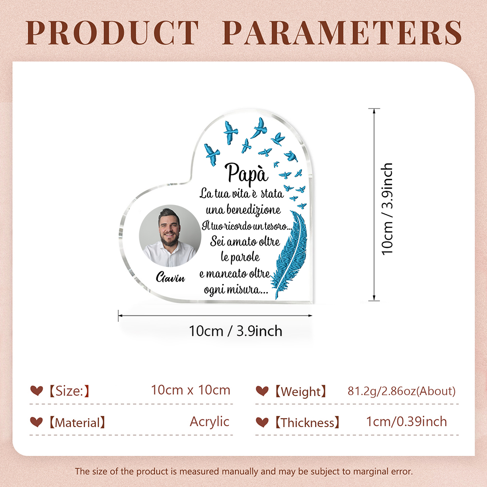 Per Papà-Decorazione acrilica commemorativa 1 nome e foto personalizzabile