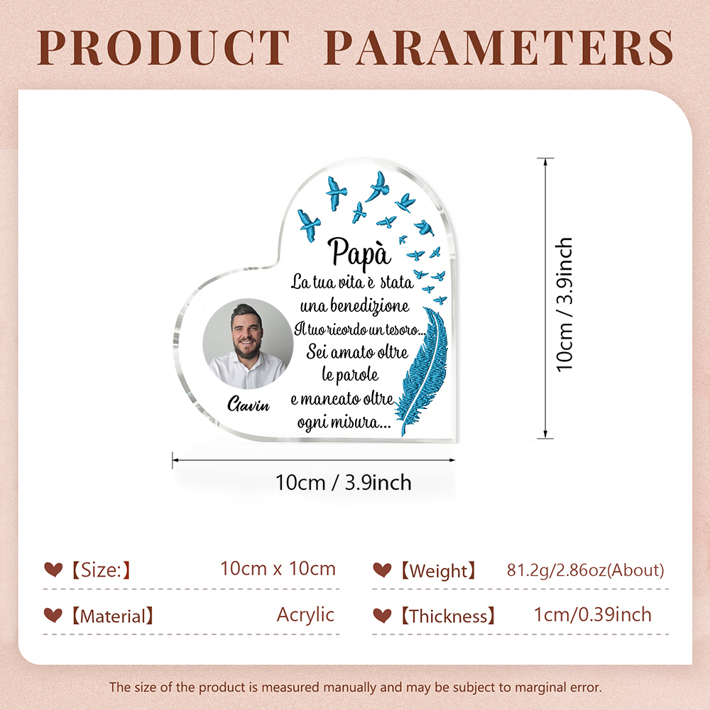 Per Papà-Decorazione acrilica commemorativa 1 nome e foto personalizzabile