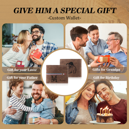 Portafoglio in PU pelle da uomo 1 nome 1 lettera e 1 foto personalizzabili regalo per uomo