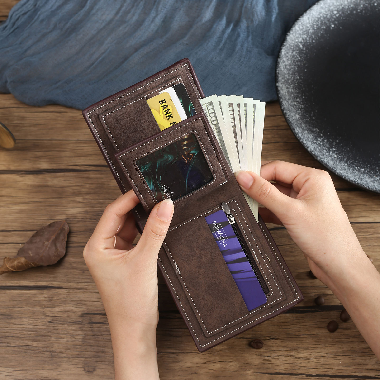 Portafoglio in PU pelle da uomo 1 nome 1 lettera e 1 foto personalizzabili regalo per uomo