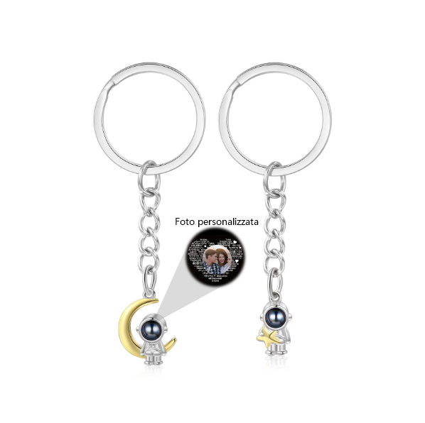 Ti amo Coppia di portachiavi 1 foto personalizzata astronauta luna e stella con proiezione per coppia