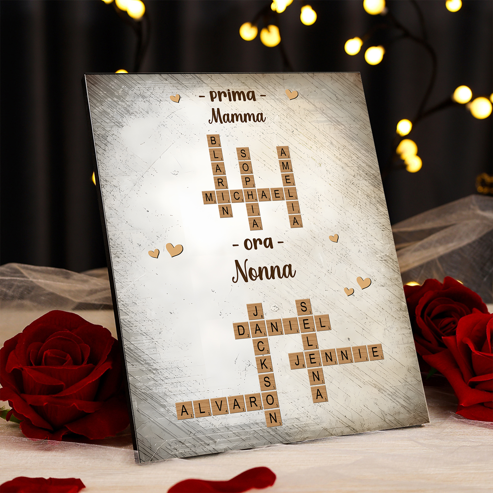 Stampa su Legno Personalizzata – Cruciverba con Nomi – Regalo per la Festa della Mamma