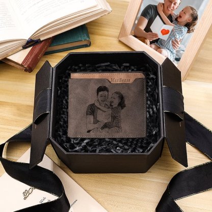 Personalised Leather Wallet Engraved Photo Short Purse Custom Folding Wallet Gifts For Him | Jessmade