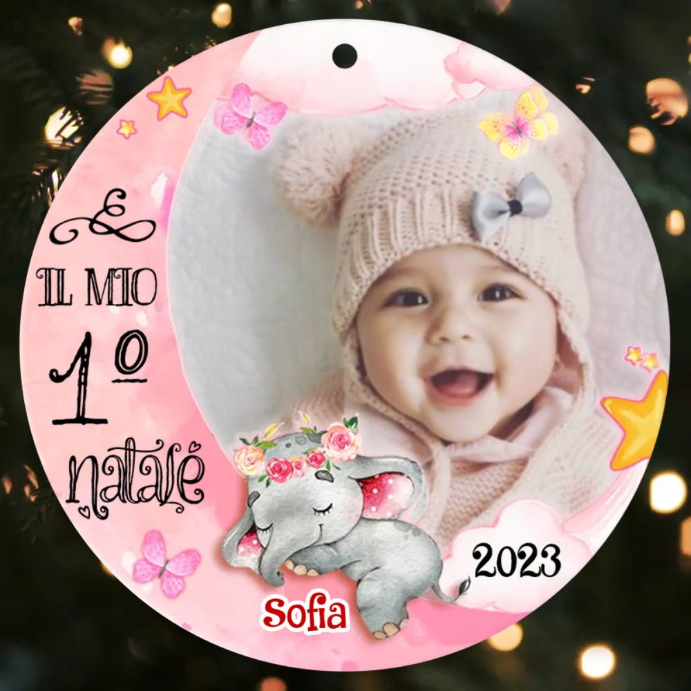 IL MIO 1º NATALE-Ciondolo di legno per bambino bambina foto nome personalizzabile