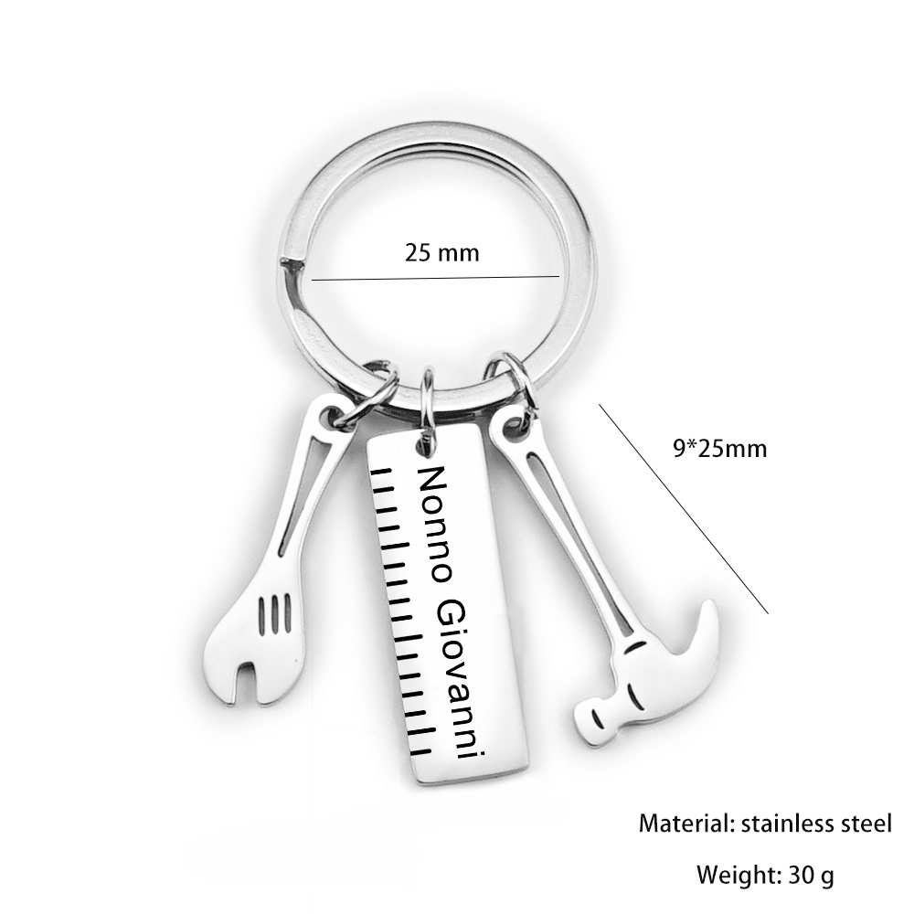 Portachiavi con ciondolo kit di utensili 1 testo o nome personalizzabile liberamente per papà uomo