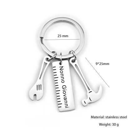 Portachiavi con ciondolo kit di utensili 1 testo o nome personalizzabile liberamente per papà uomo