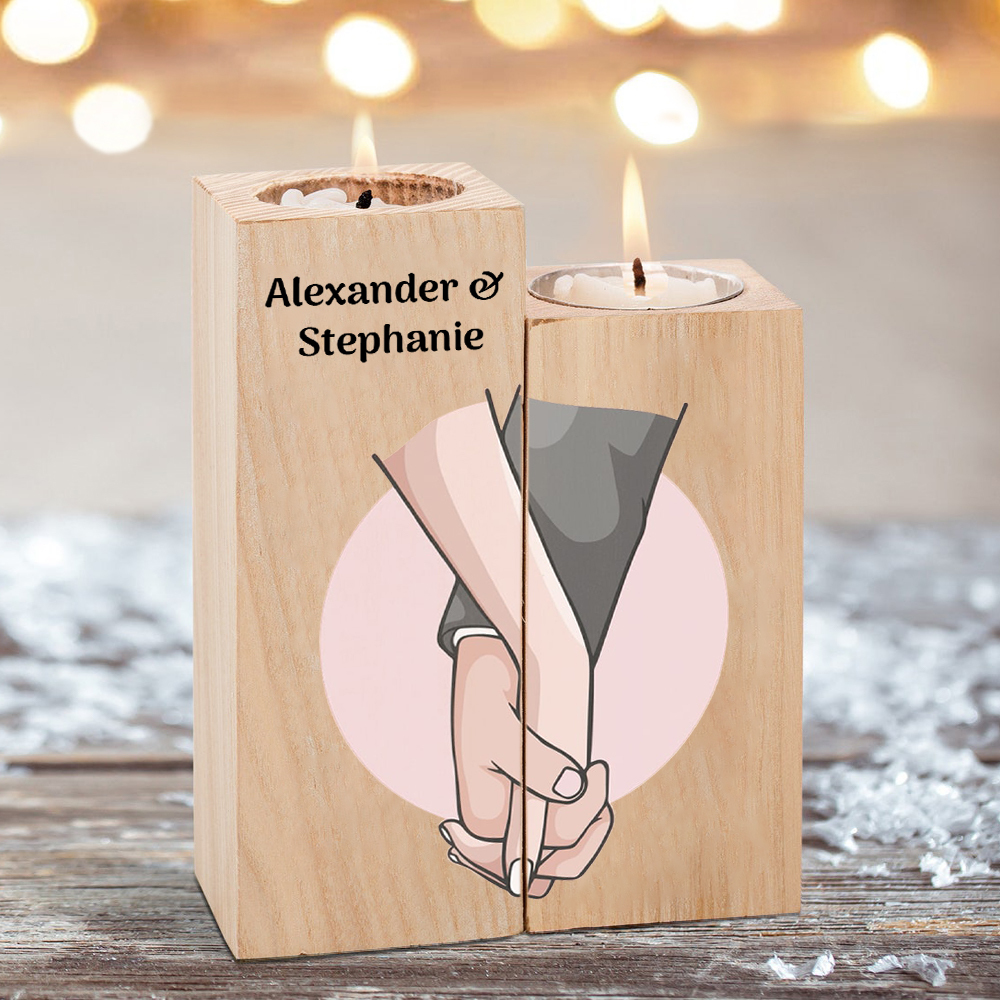 Candeliere Mano nella mano personalizzato con 1 nome regalo per coppia