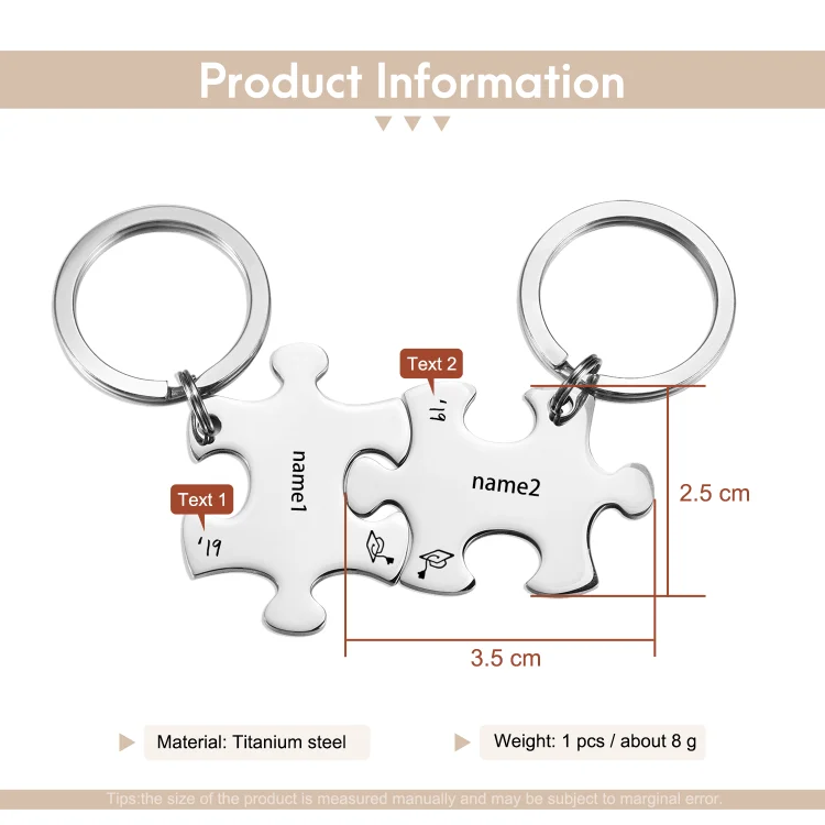 Portachiavi Puzzle Laurea con 2 nomi e 2 testi personalizzati regalo di laurea