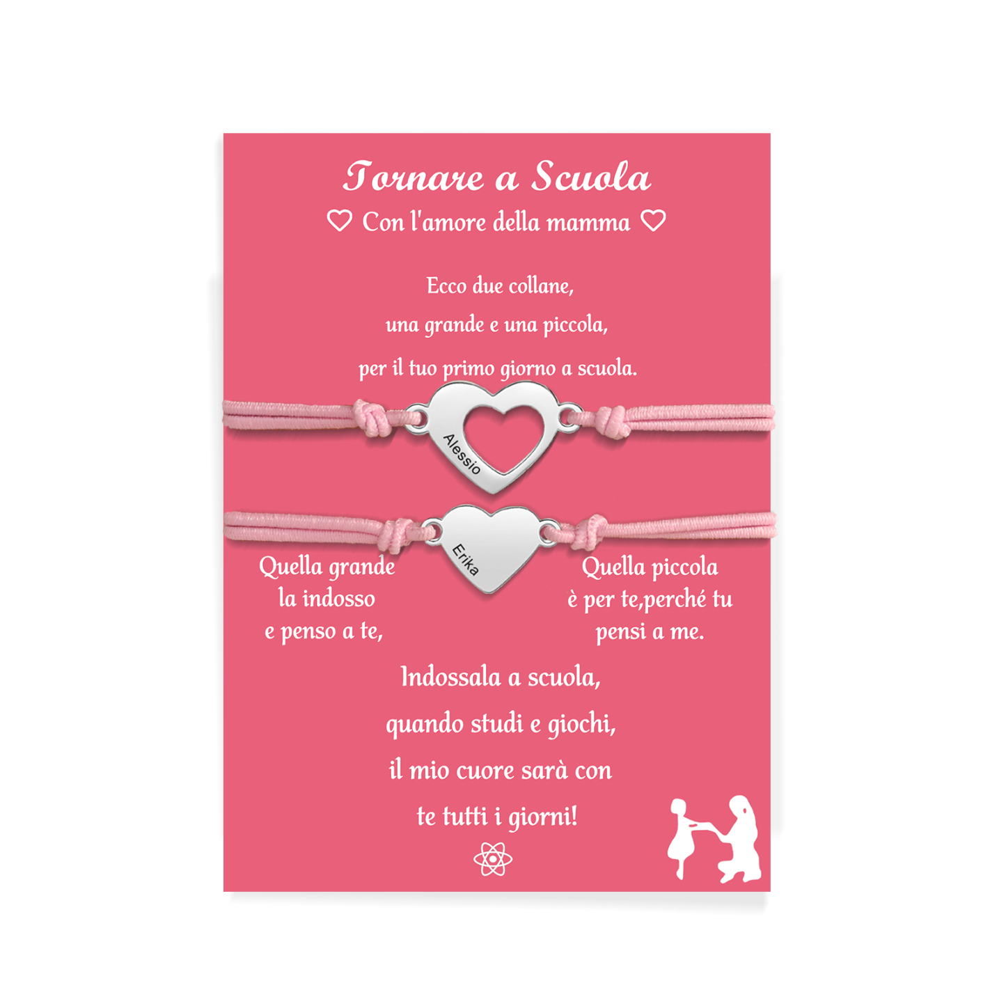 2PCS Braccialetto cuore regorabile regalo per Mamma e figlia con carta