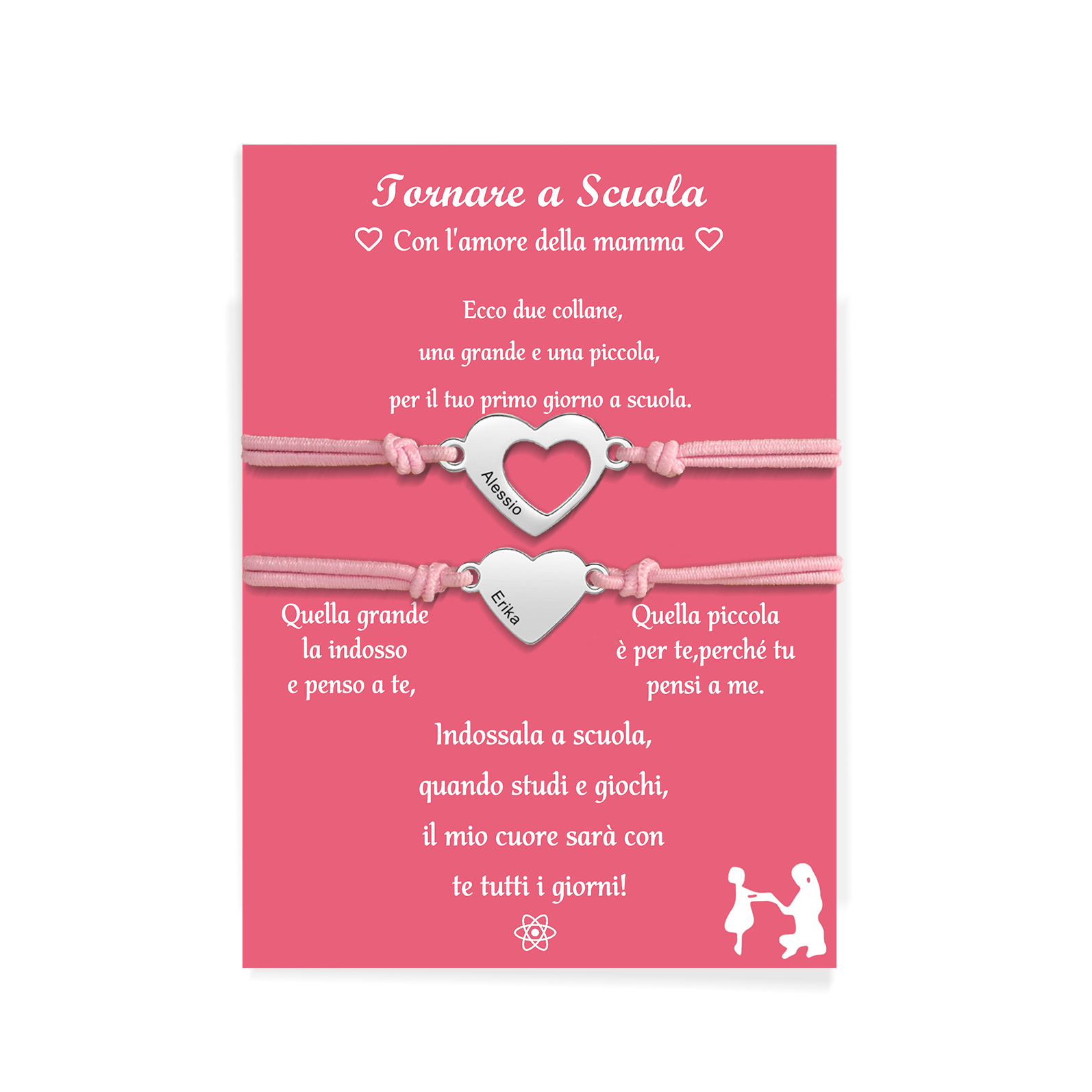 2PCS Braccialetto cuore regorabile regalo per Mamma e figlia con carta