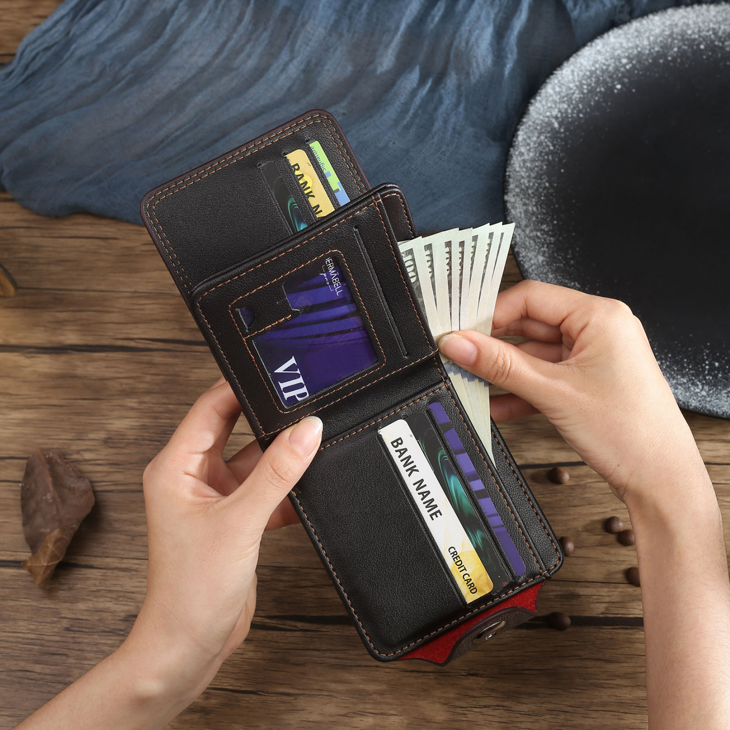 Portafoglio in PU pelle da uomo 1 nome 1 lettera e 1 foto personalizzabili regalo per uomo