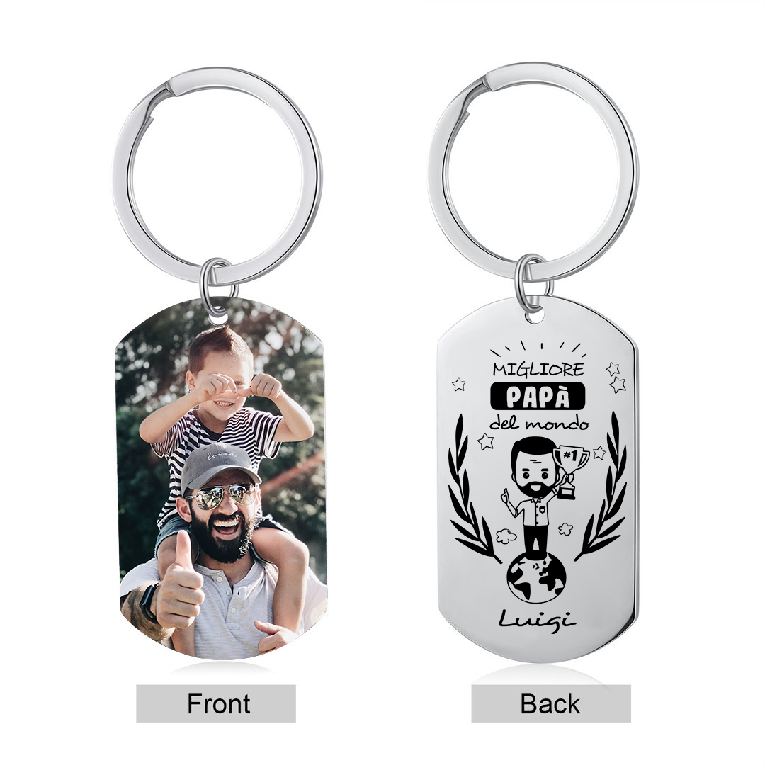 PREMIO PER IL MIGLIORE PADRE LUIGI-Portachiavi personalizzato con foto e nome
