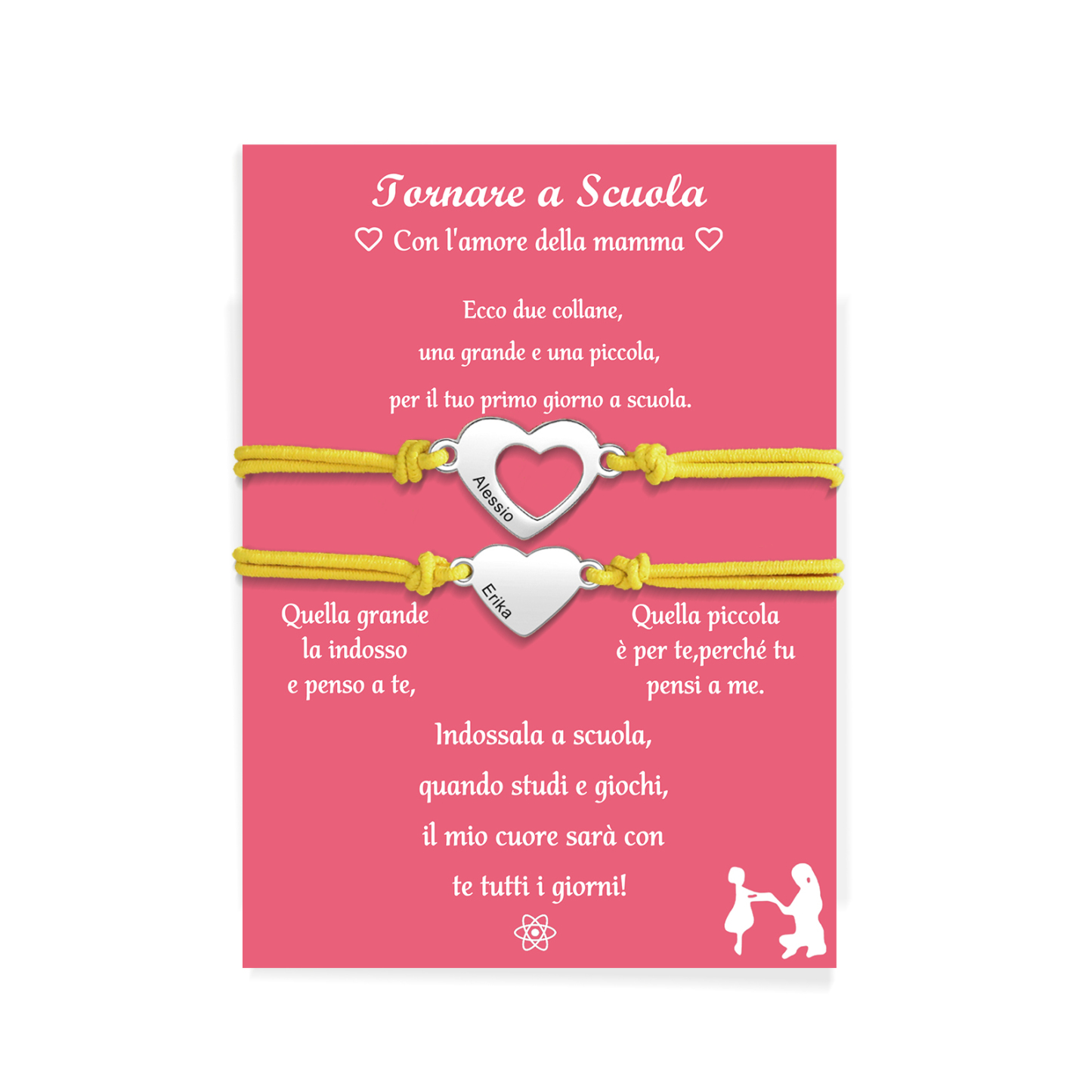 2PCS Braccialetto cuore regorabile regalo per Mamma e figlia con carta