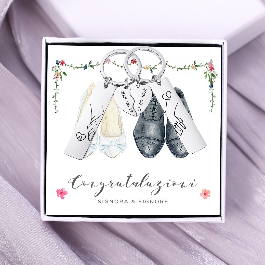 BUON NATALE PER UNA COPPIA FELICE-Portachiavi personalizzabile con 2 lettere e data cuore a coppia