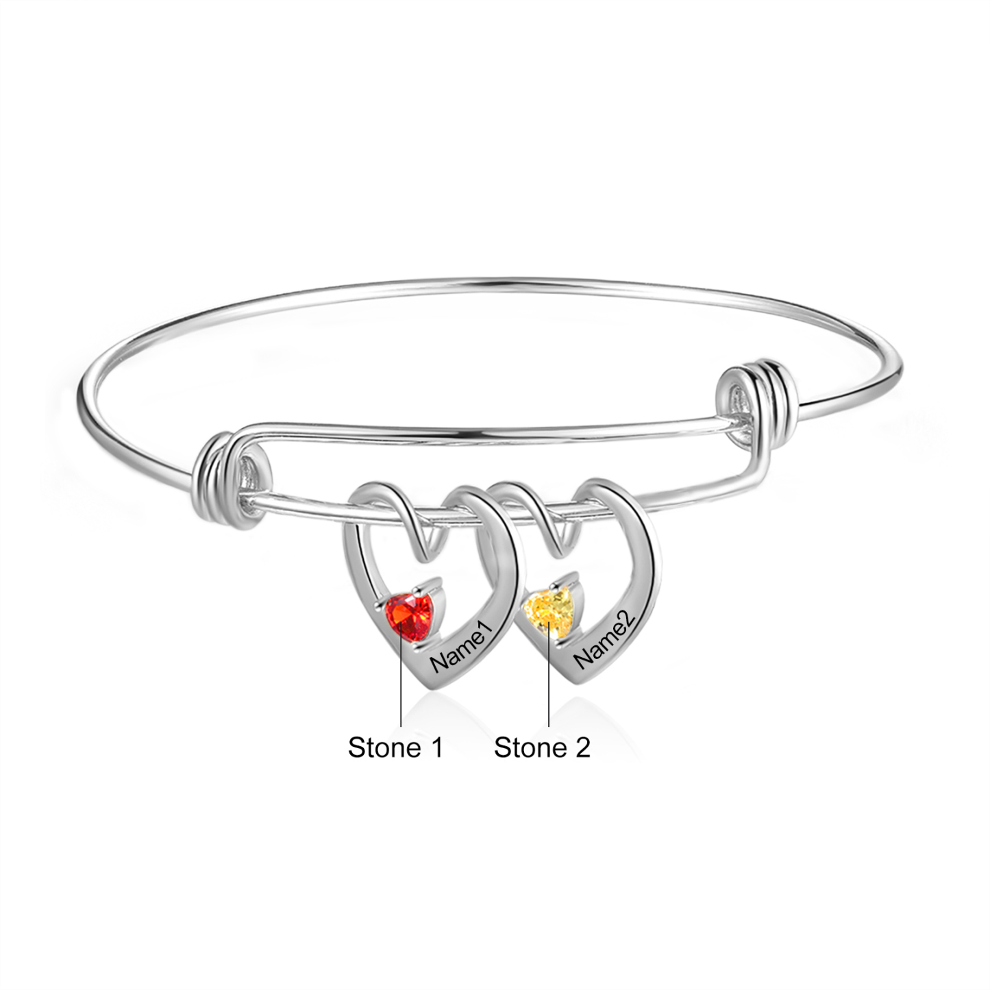 Bracciale con 2 nomi personalizzati e 2 pietre di nascita