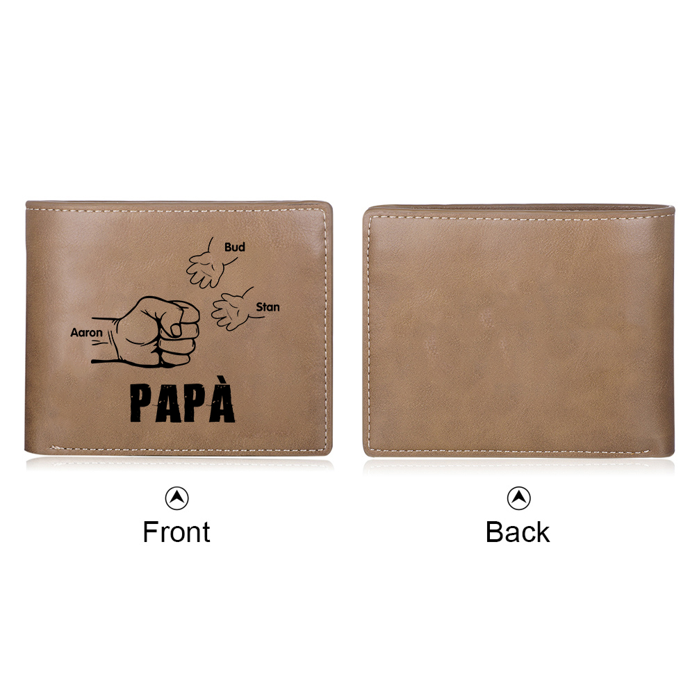 Portafoglio in Pelle PU pugno mano regalo per papà personalizzati 3 nomi