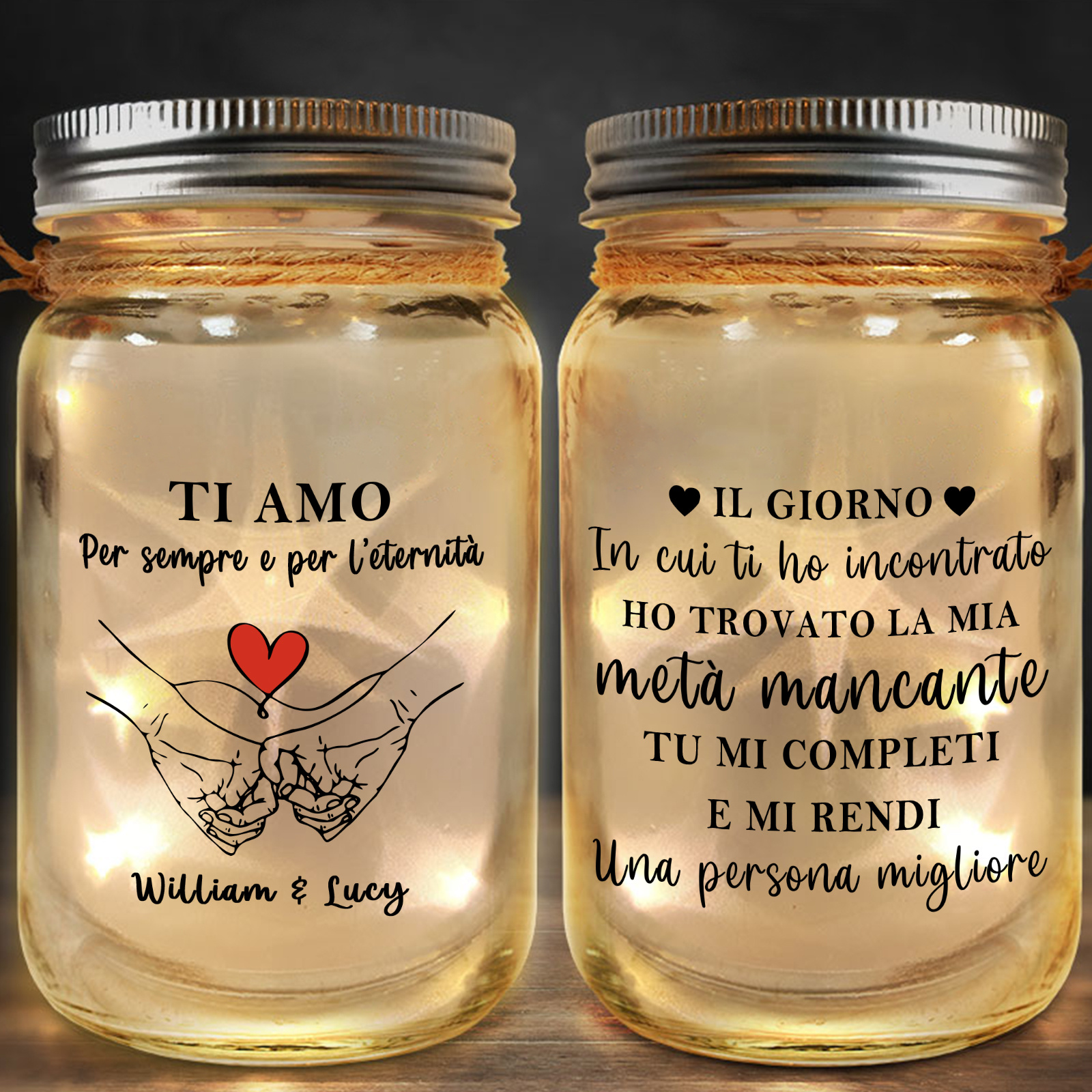 Lampada solare in barattolo personalizzabile, regalo per San Valentino o anniversario per una coppia innamorata | Jessemade
