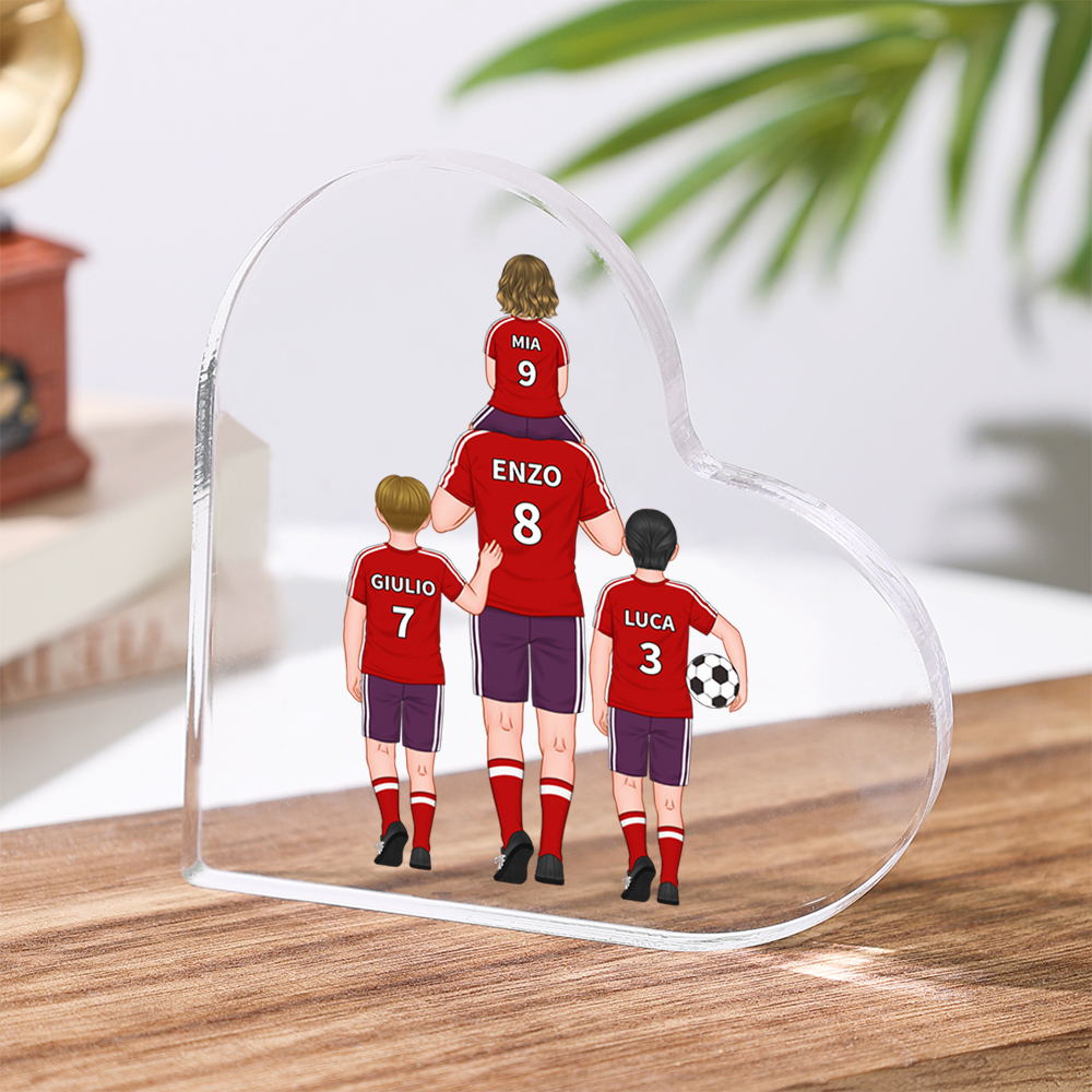Decorazione acrilica da calcio una famiglia in maglia a forma di cuore personalizzato per famiglia