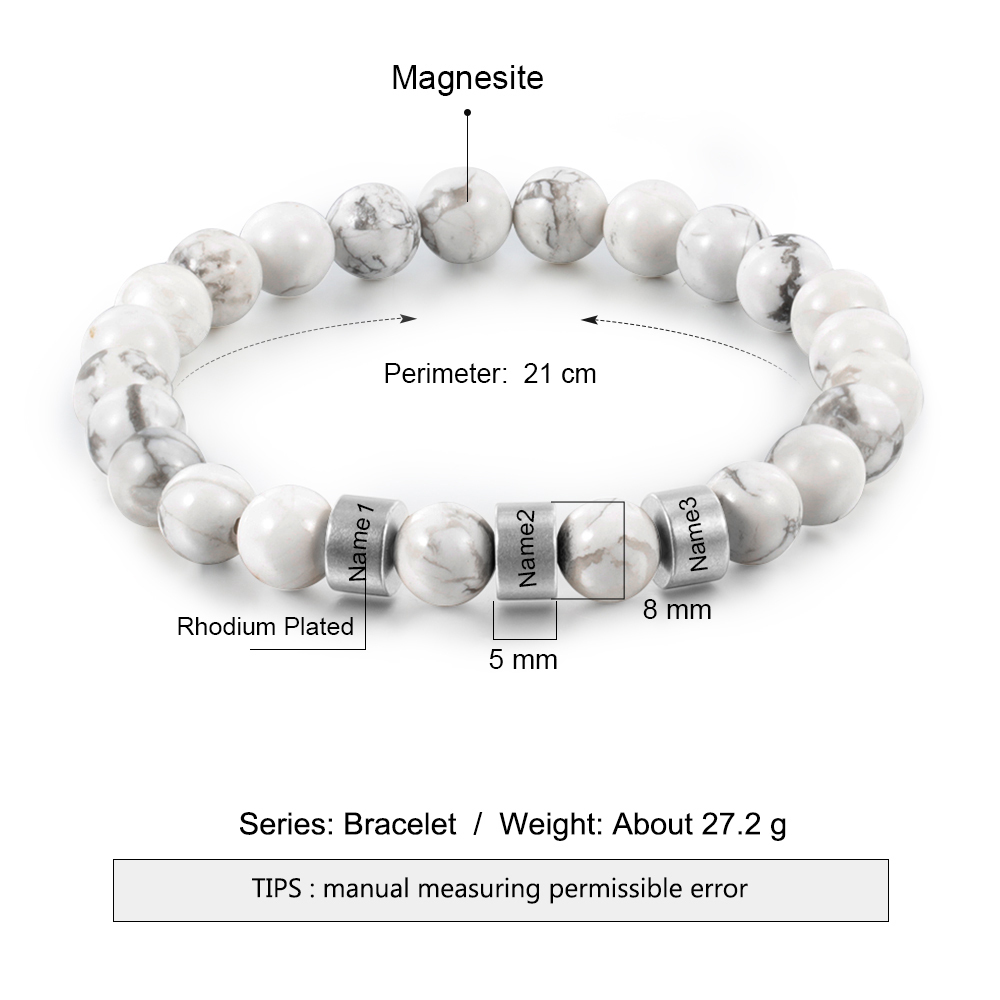 Braccialetto 3 nomi braccialetto personalizzato in howlite bianco