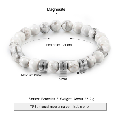 Braccialetto 3 nomi braccialetto personalizzato in howlite bianco