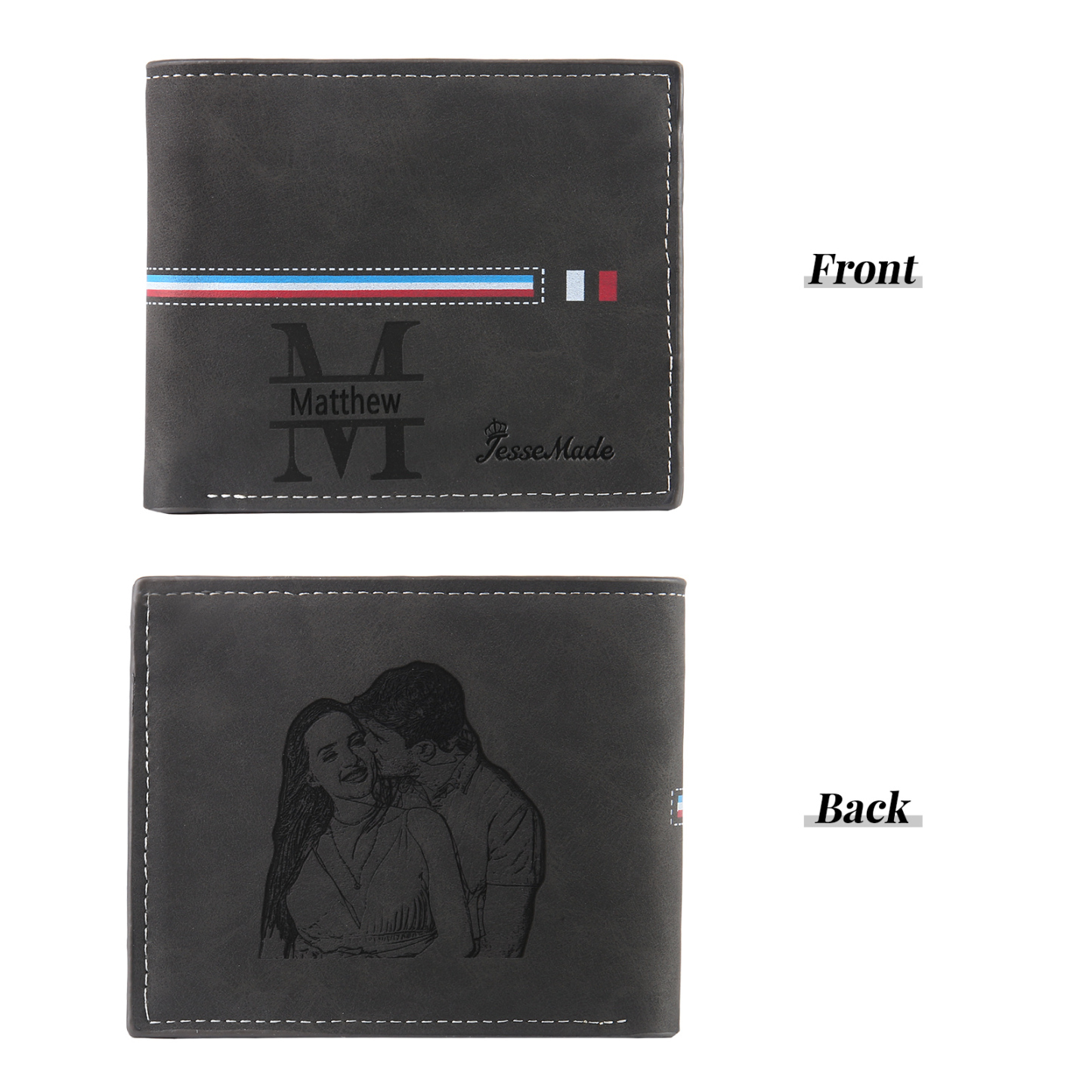 Portafoglio in PU pelle da uomo 1 nome 1 lettera e 1 foto personalizzabili regalo per uomo