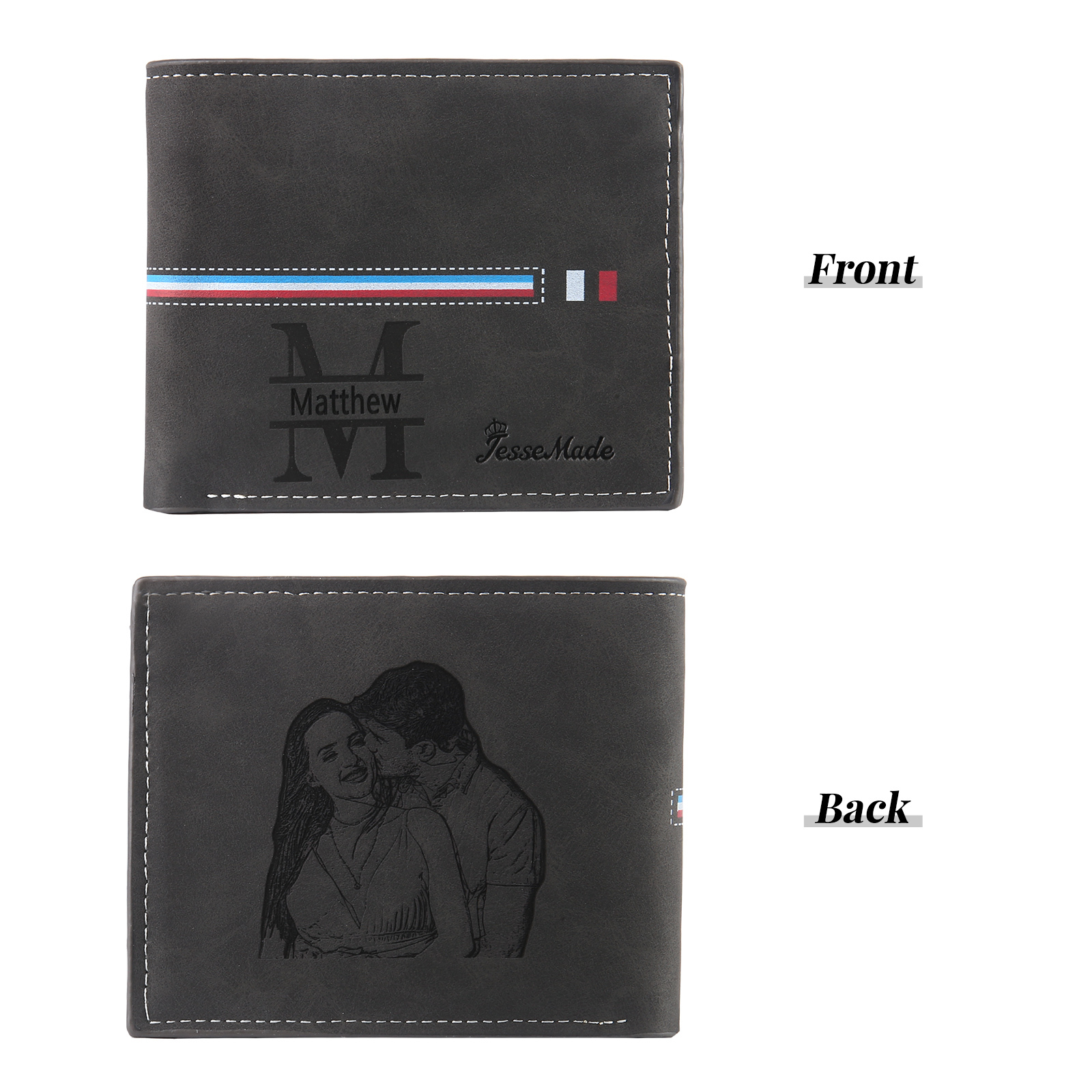 Portafoglio in PU pelle da uomo 1 nome 1 lettera e 1 foto personalizzabili regalo per uomo