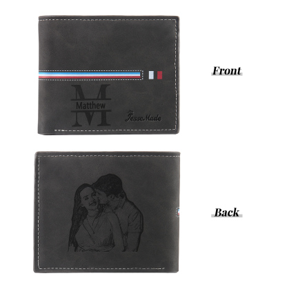 Portafoglio in PU pelle da uomo 1 nome 1 lettera e 1 foto personalizzabili regalo per uomo