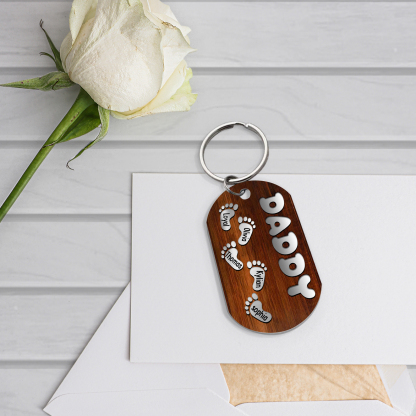 Papà/Nonno-Portachiavi con piedino 5 nomi e 1 testo personalizzati regalo per papà/nonno