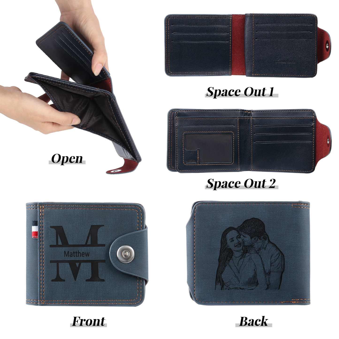 Portafoglio in PU pelle da uomo 1 nome 1 lettera e 1 foto personalizzabili regalo per uomo