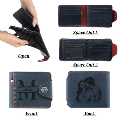 Portafoglio in PU pelle da uomo 1 nome 1 lettera e 1 foto personalizzabili regalo per uomo