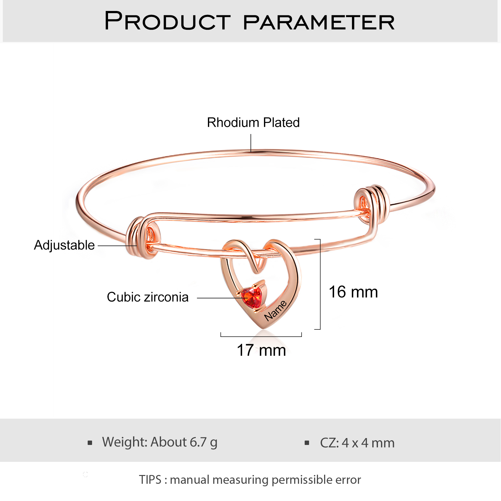 Bracciale con 1 nome personalizzati e 1 pietre di nascita