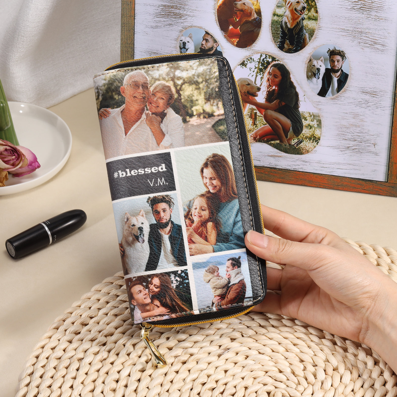 Portafoglio lungo personalizzabile con 10 foto in pelle