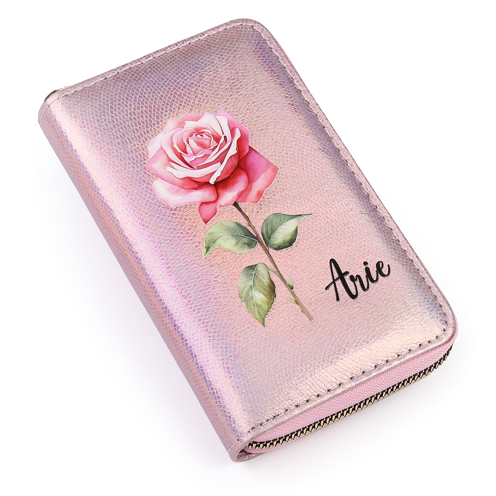 Jessemade IT Portafoglio in PU pelle con 1 fiore di nascita & 1 nome personalizzati per mamma/nonna