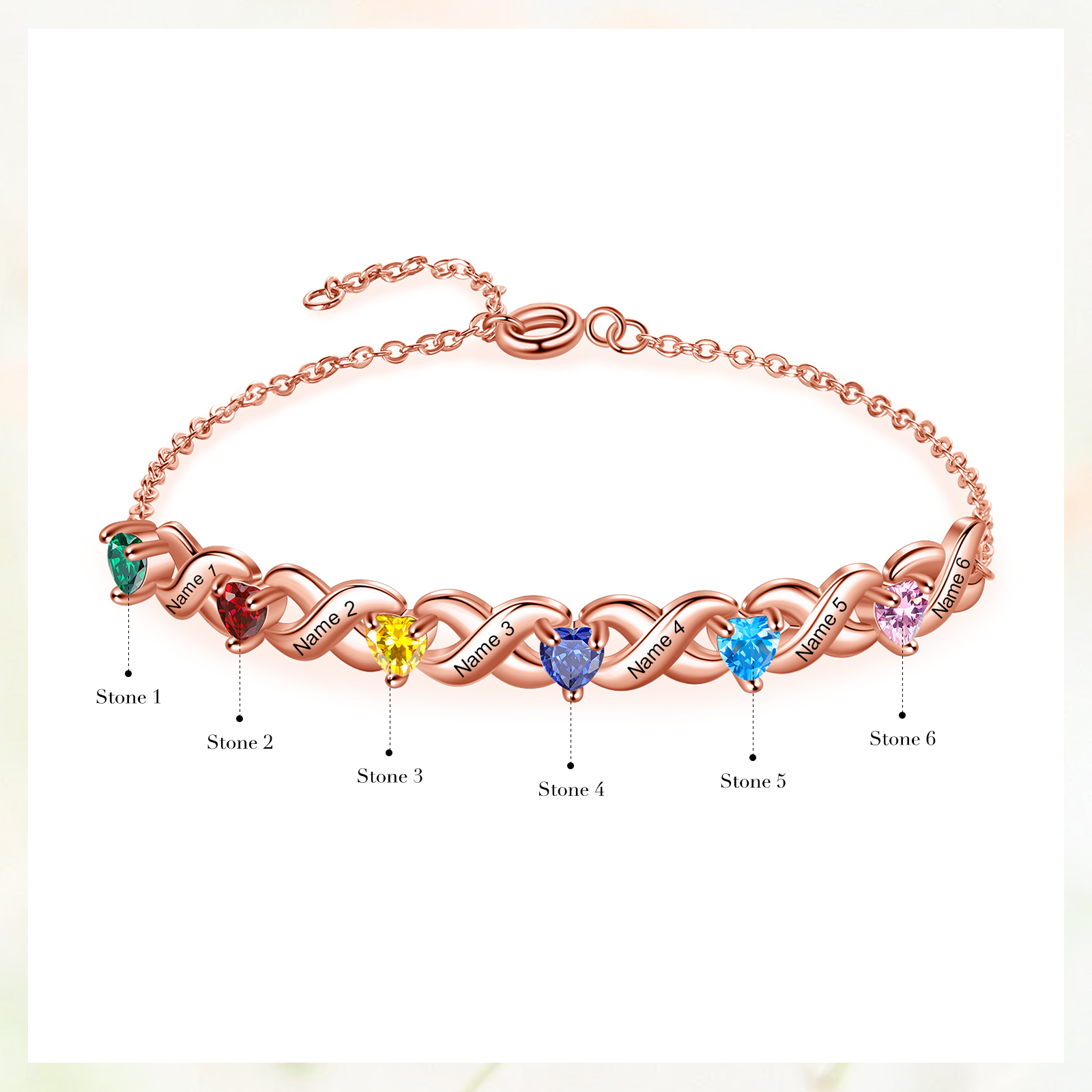 Festa della Mamma Braccialetto personalizzato con 6 nomi e 6 cuore pietre di nascita regalo per donna