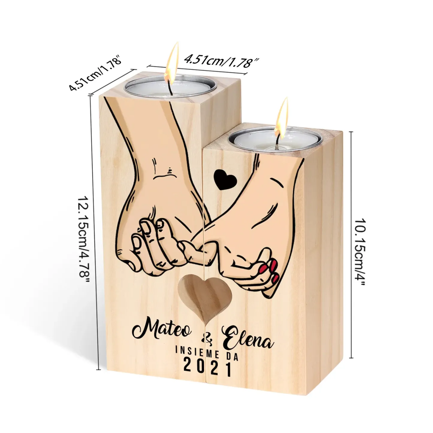 Set Regalo Personalizzato per Coppie con Portacandele Pinky Promise e Portachiavi a Cuore Abbinato | Nomi e Data Personalizzabili in Elegante Confezione Regalo | Jessemade